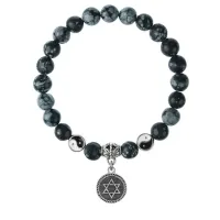 Браслет Звезда Давида (от сглаза и зла), Снежный обсидиан 8мм BSP1-17-3012
