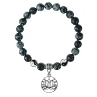 Браслет Лотос (гармония и развитие), Снежный обсидиан 8мм BSP1-17-3013