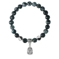 Браслет Фараон (благополучие, процветание), Снежный обсидиан 8мм BSP1-17-3015