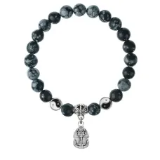 Браслет Фараон (благополучие, процветание), Снежный обсидиан 8мм BSP1-17-3015