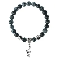 Браслет Змея (мудрость, здоровье, долголетие), Снежный обсидиан 8мм BSP1-17-3017