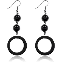 Серьги Кольцо с бусинами, цвет черный UD153