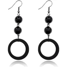 Серьги Кольцо с бусинами, цвет черный UD153