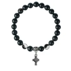 Браслет Крест (мудрость, гармония, процветание), Черный агат 8мм BSP1-22-3004
