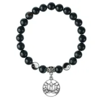 Браслет Лотос (гармония и развитие), Черный агат 8мм BSP1-22-3013