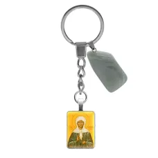 Брелок из нержавеющей стали Матрона Московская с натуральным камнем Нефрит BKM-ALE301