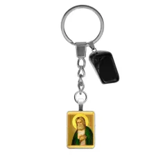 Брелок из нержавеющей стали Св.прп. Серафим Саровский с натуральным камнем Черный агат BKM-ALE303