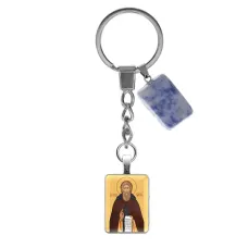 Брелок из нержавеющей стали Св. прп. Сергей Радонежский с натуральным камнем Содалит BKM-ALE305