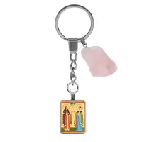 Брелок из нержавеющей стали Благоверные князь Петр и княгиня Феврония с натуральным камнем Розовый кварц BKM-ALE308