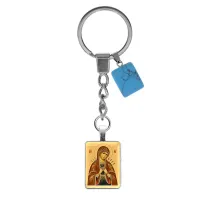 Брелок из нержавеющей стали Пресвятая Богородица (Семистрельная) с сит. камнем Бирюза BKM-ALE310