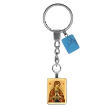 Брелок из нержавеющей стали Пресвятая Богородица (Семистрельная) с сит. камнем Бирюза BKM-ALE310