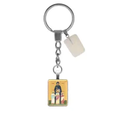 Брелок из нерж. стали Святые мученицы Вера, Надежда, Любовь и матерь их София с сит. камнем Лунный камень BKM-ALE311