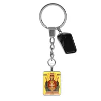 Брелок из нержавеющей стали Пресвятая Богородица (Неупиваемая чаша) с натуральным камнем Черный агат BKM-ALE314