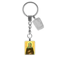 Брелок из нержавеющей стали Св. блаж. Ксения Петербургская с нат. камнем Калохонг BKM-ALE316