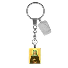 Брелок из нержавеющей стали Св. блаж. Ксения Петербургская с нат. камнем Калохонг BKM-ALE316
