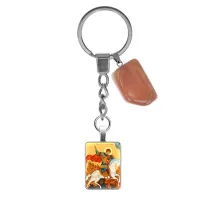 Брелок из нержавеющей стали Св. Георгий Победоносец с натуральным камнем Сердолик BKM-ALE323