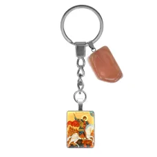 Брелок из нержавеющей стали Св. Георгий Победоносец с натуральным камнем Сердолик BKM-ALE323