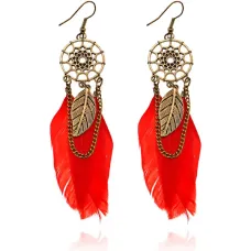 Серьги Ловец снов с перьями, цвет красный SE104-4