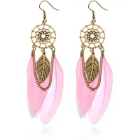 Серьги Ловец снов с перьями, цвет розовый SE104-5