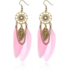 Серьги Ловец снов с перьями, цвет розовый SE104-5