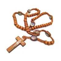 Христианские четки 8мм с плетеным шнуром, дерево, цвет светло-коричневый CH027-3