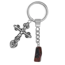 Брелок Крест с нат.камнем Красная яшма BKL-01-01