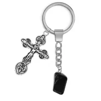 Брелок Крест с нат.камнем Чёрный агат BKL-01-02