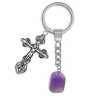 Брелок Крест с нат.камнем Аметист BKL-01-06