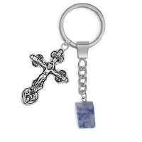 Брелок Крест с нат.камнем Содалит BKL-01-09