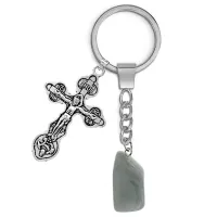 Брелок Крест с нат.камнем Нефрит BKL-01-10