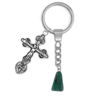 Брелок Крест с синт.камнем Малахит BKL-01-13