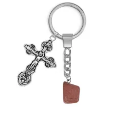 Брелок Крест с синт.камнем Коричневый авантюрин BKL-01-14