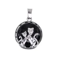 Кулон Кошки с нат.камнем Черный агат BJK205-01