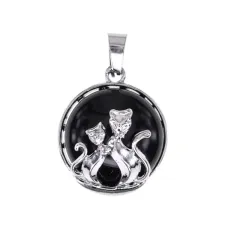 Кулон Кошки с нат.камнем Черный агат BJK205-01