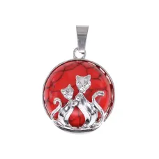 Кулон Кошки с синтетическим камнем Коралл BJK205-03