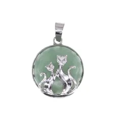 Кулон Кошки с нат.камнем Нефрит BJK205-08