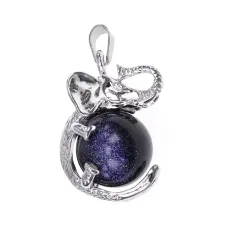Кулон Слон с шаром из синт.камня Синий авантюрин BJK206-01