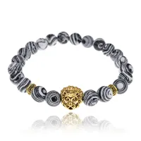 Браслет Лев из полосатого агата, 8мм BJBS-246