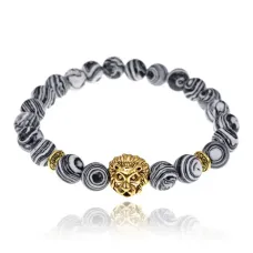 Браслет Лев из полосатого агата, 8мм BJBS-246