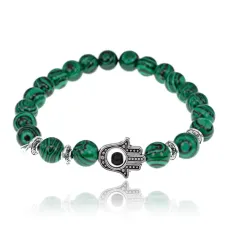 Браслет Глаз Фатимы из малахита, 8мм BJBS-247