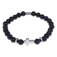 Христианский браслет Крест с синт.камнем Синий авантюрин 8мм BSH-14-02