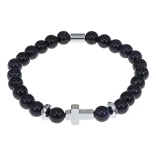 Христианский браслет Крест с синт.камнем Синий авантюрин 8мм BSH-14-02