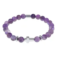 Христианский браслет Крест с нат.камнем Аметист 8мм BSH-14-03