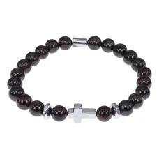 Христианский браслет Крест с нат.камнем Гранат 8мм BSH-14-06