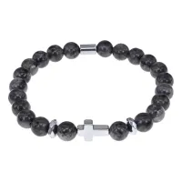 Христианский браслет Крест с нат.камнем Лабрадор 8мм BSH-14-08