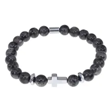 Христианский браслет Крест с нат.камнем Лабрадор 8мм BSH-14-08