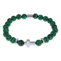 Христианский браслет Крест с синт.камнем Малахит 8мм BSH-14-12