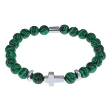 Христианский браслет Крест с синт.камнем Малахит 8мм BSH-14-12