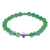 Христианский браслет Крест с нат.камнем Нефрит 8мм BSH-14-13