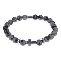 Христианский браслет Крест с нат.камнем Снежный обсидиан 8мм BSH-14-14